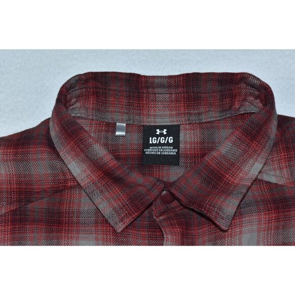Under Armour UA Tradesman Flex LS Men's Shirt Size L Red Plaid Flannel Snap Up - Picture 2 of 14
